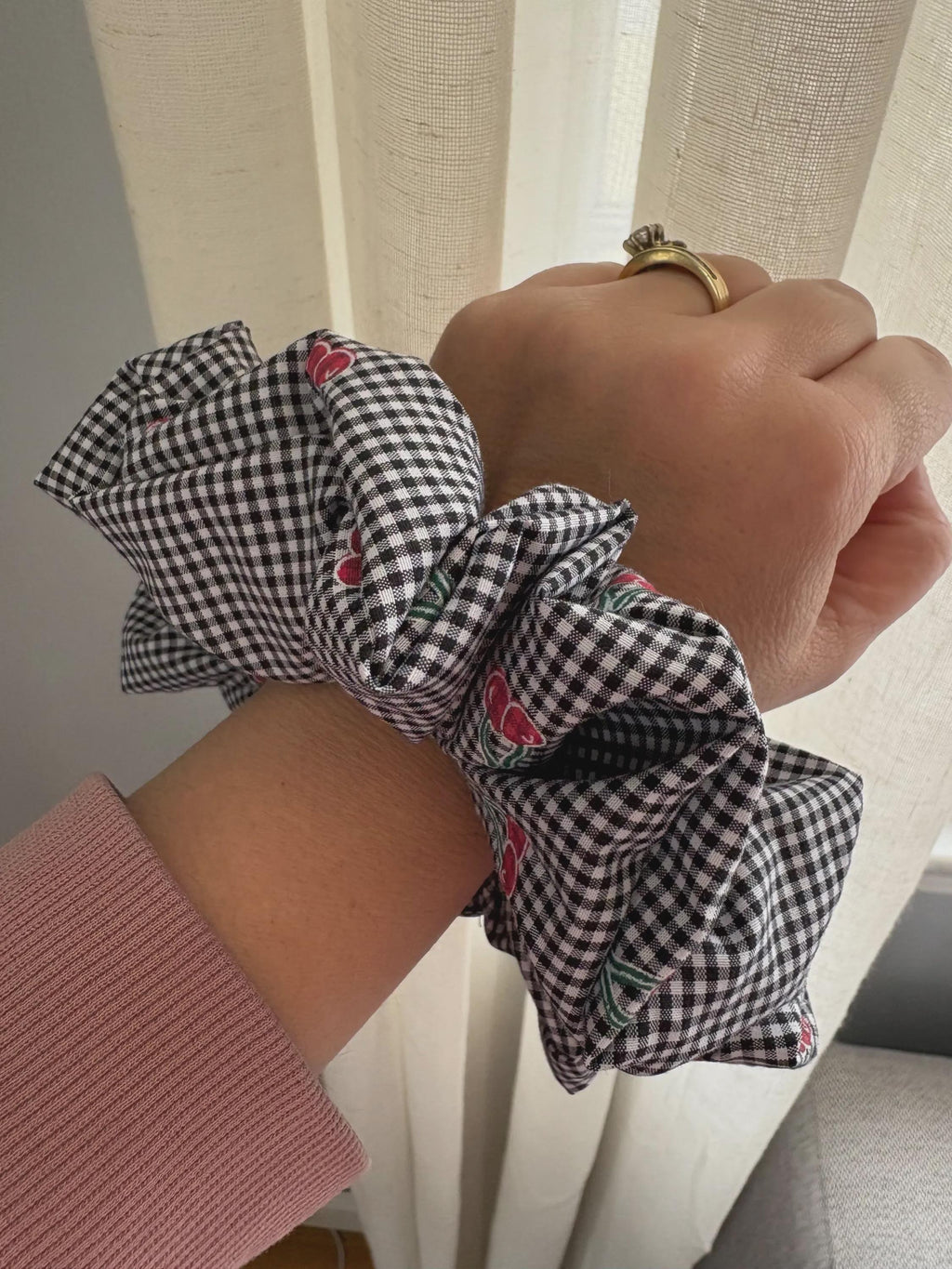 Cherry Gingham Scrunchie